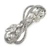 Bridal Wedding Prom Silver Tone Diamante Bow Barrette Hair Clip Grip - 85mm Across view 4