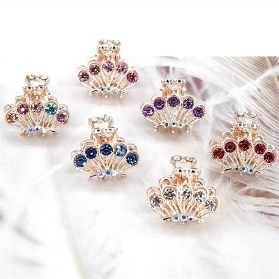 6 PCS 1.2 Inch Hair Clips for Thin Hair, Small Size Non-slip Matte Claw Clips Women, Double Row Teeth Jaw Clips with Crystal (Little crown)