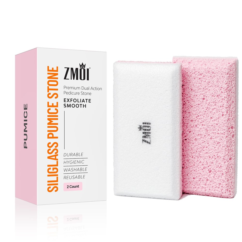 ZMOI Glass Pumice Stone Callus Remover for Feet, Elbows, Hands, and Knees, Spain Made - 2 in 1 Pedicure Exfoliator and Scrubber for Rough, Hard Skin (Pink Color)