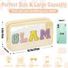Chenille Letter Clear Makeup Bags Glam Pouch, Preppy Patch Makeup Bag with Zipper, Transparent PVC & Nylon Waterproof Portable Glitter Cosmetic Bag Travel Toiletry Storage for Women Girls(GLAM-Beige) view 2