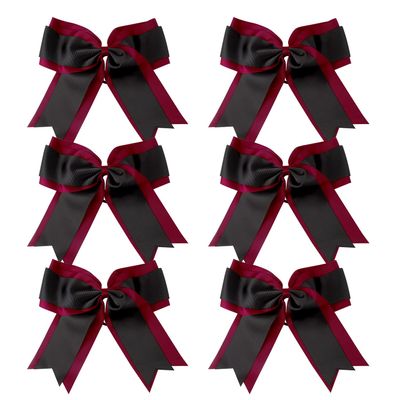 8 Inch 2 Colors Cheerleader Bows 2 Layers 6 Pcs Ponytail Holder Cheerleading Bows Hair Elastic Hair Tie (Maroon/Black)