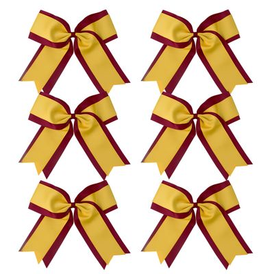 8 Inch 2 Colors Cheerleader Bows 2 Layers 6 Pcs Ponytail Holder Cheerleading Bows Hair Elastic Hair Tie (Maroon/Gold)