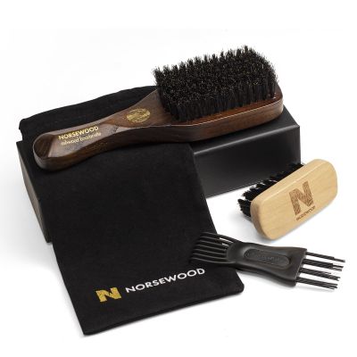 NORSEWOOD Boar Bristle Brush for Shine and Texture - Stiff Bristles for Medium Hair/Beards, Cleaning Brush Included