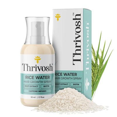Thrivosh Vegan Rice Water Hair Growth Spray with Biotin and Caffeine - Premium Leave-In Formula - 1.7fl Oz