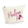 Personalized Name Initials Text 3 Heart Swirl Design Make Up Accessory Bag Cosmetic Case with Texture Print - Pink Glitter - S Natural view 1