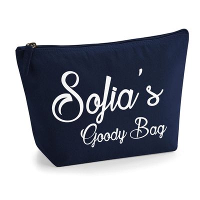 Personalized Name Initials Text Goody Design Make Up Accessory Bag Cosmetic Case with Texture Print - White Flock - M Navy