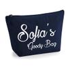 Personalized Name Initials Text Goody Design Make Up Accessory Bag Cosmetic Case with Texture Print - White Flock - M Navy view 1