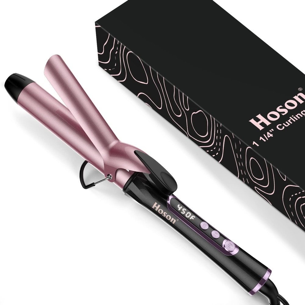 1 1/4 inch Curling Iron, Dual Voltage Hair Curling Iron Heat up to 450F, Professiona Curling Wand Ceramic Tourmaline(Rose Gold)