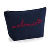 Personalized Handwritten Name Initials Text and Heart Design Make Up Accessory Bag Cosmetic Case with Texture Print - Red Flock - S Navy view 1