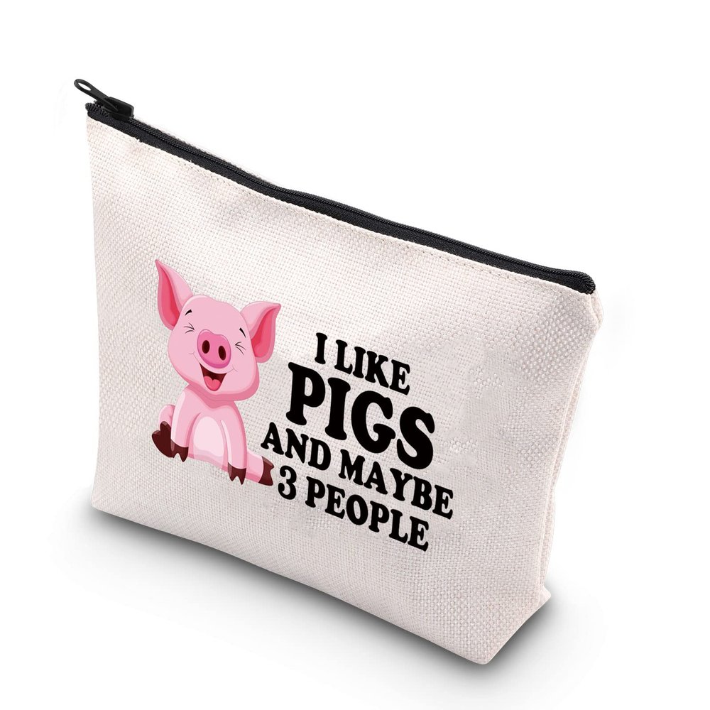 BDPWSS Pig Makeup Bag Funny Pig Lover Gift For Women I Like Pigs And Maybe 3 People Cute Pink Pigs Travel Pouch (I Like Pigs)