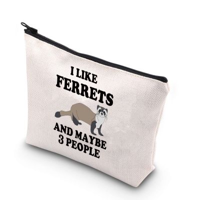 BDPWSS Ferret Makeup Bag Funny Ferret Lover Gift For Women Animal Lover Gift I Like Ferrets And Maybe 3 People Travel Pouch (I Like Ferrets)