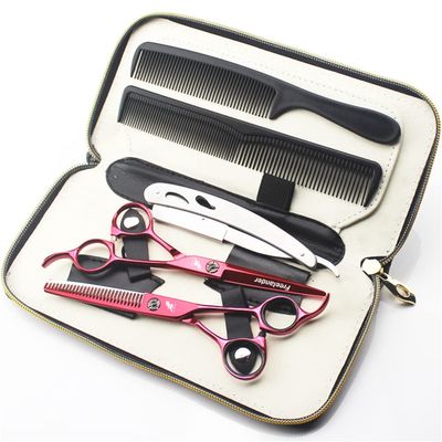 6.0 Inch Professional Hairdressing Scissors Set Flat Scissors Thinning Scissors Send Comb Scraper for Hairdressing Salon Home Scissors Set