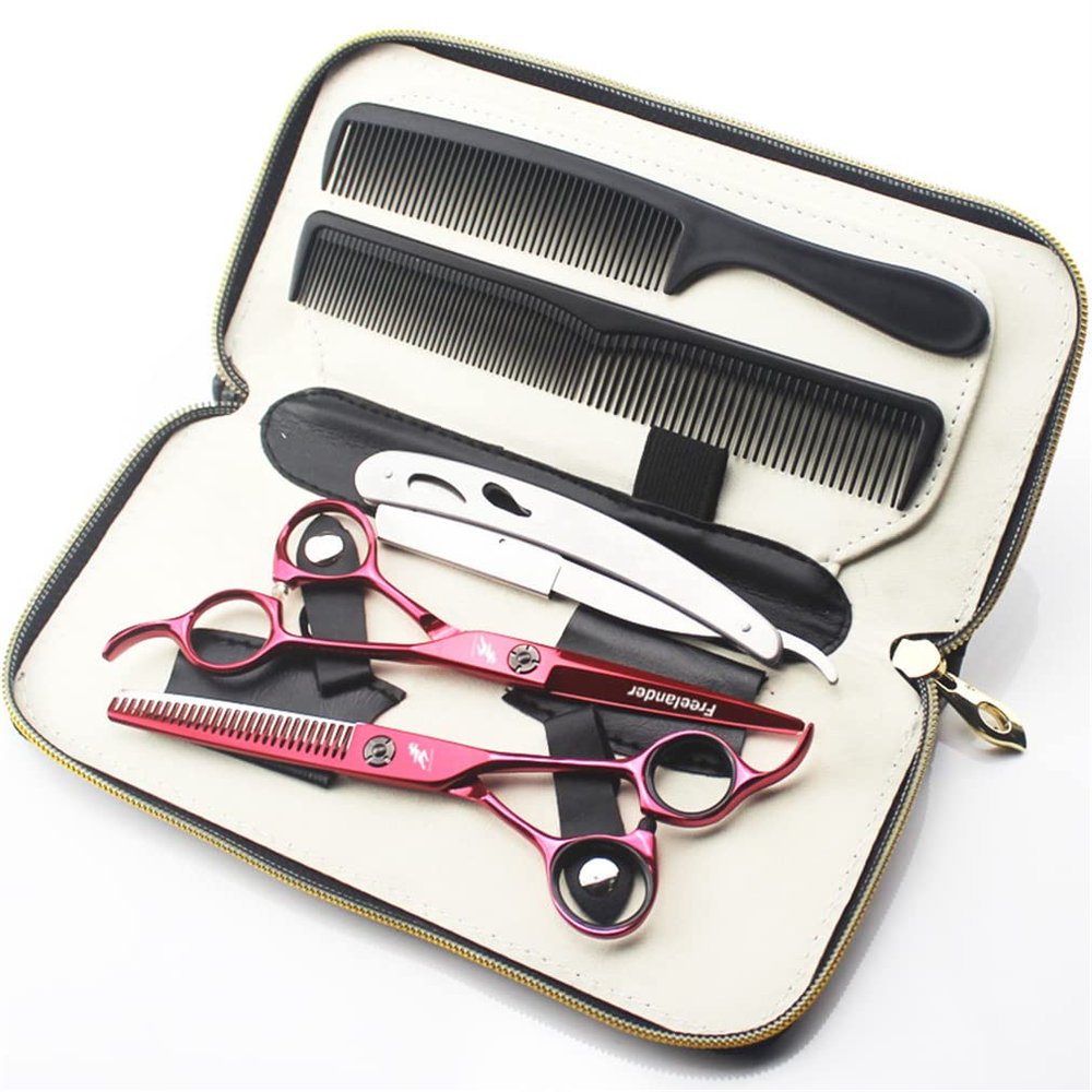 6.0 Inch Professional Hairdressing Scissors Set Flat Scissors Thinning Scissors Send Comb Scraper for Hairdressing Salon Home Scissors Set