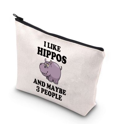 BDPWSS Hippo Makeup Bag Hippo Lover Gift Hippopotamus Gift I Like Hippos And Maybe 3 People Hippo Theme Inspirational Gift (I Like Hippo)