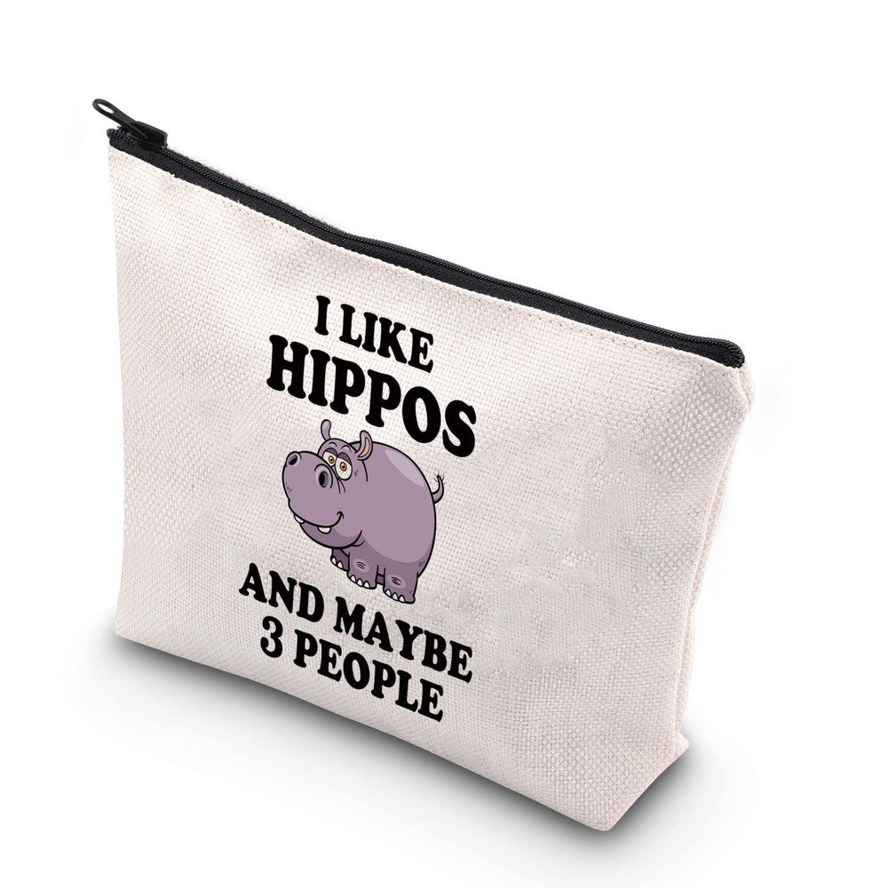 BDPWSS Hippo Makeup Bag Hippo Lover Gift Hippopotamus Gift I Like Hippos And Maybe 3 People Hippo Theme Inspirational Gift (I Like Hippo)