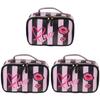 Zerodeko 3pcs Chic Striped Makeup Pouch Portable Travel Wash Bag for Women Easy to Carry Pu Material for Cosmetics Organizer and Toiletries Stylish and Design view 1