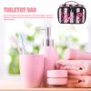 Zerodeko 3pcs Chic Striped Makeup Pouch Portable Travel Wash Bag for Women Easy to Carry Pu Material for Cosmetics Organizer and Toiletries Stylish and Design view 3
