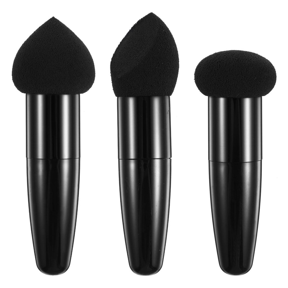 3Pcs Makeup Sponge Beauty Foundation Blending Sponge Makeup Sponge Wedge Foundation Sponges with Handle Cosmetic Professional Beauty Sponge (Black)