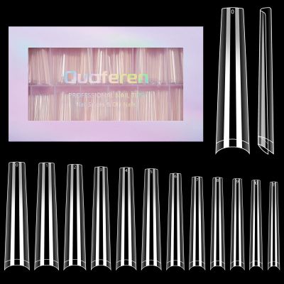 Quaferen 504Pcs Clear Coffin Nail Tips for Acrylic Nails Professional, XXXL Extra Long No C Curve Coffin Straight Acrylic Nail Tips, Half Cover No Crease Nail Extension False Nails for DIY Nail Art