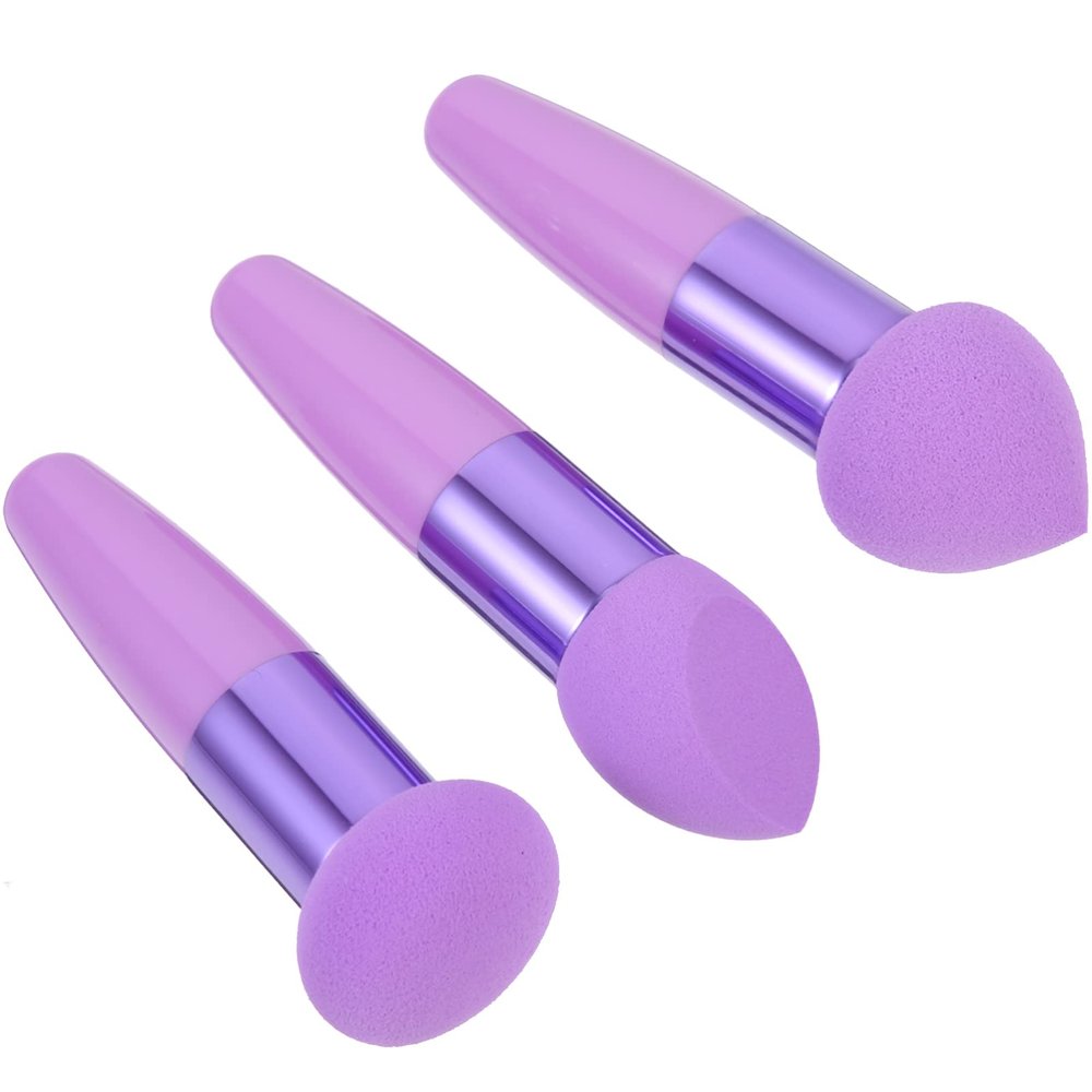 Beaupretty 3pcs Makeup Sponge with Handle Mushroom Foundation Sponge Pens for Liquid Foundation Creams Purple