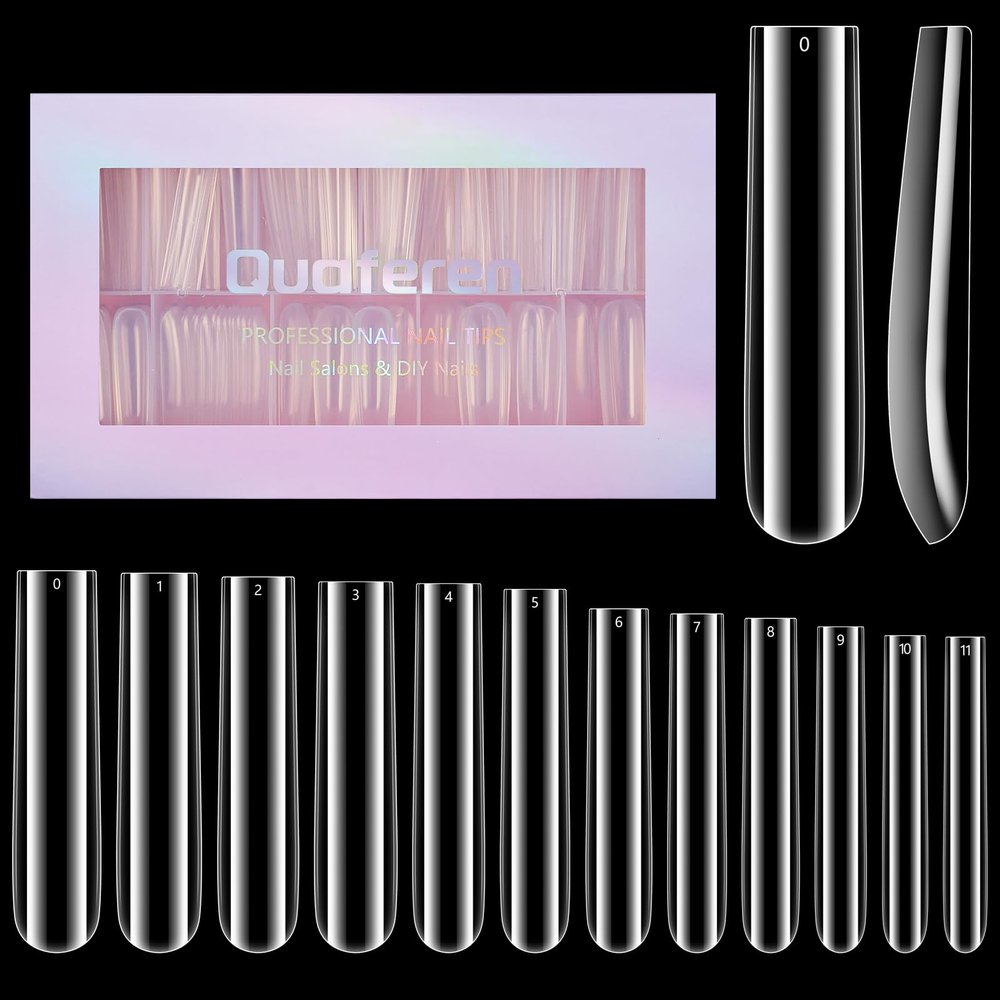 Quaferen 504Pcs Clear Square Nail Tips for Acrylic Nails Professional, XXXL Extra Long Tapered Square Straight Acrylic Nail Tips, Full Cover No Crease Nail Extension False Nails for DIY Nail Art