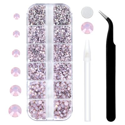 3792 Pcs Pink opal Crystal Flatback Rhinestones Set for Nail, Art, Crafts, Makeup, Tumblers Glitter Round with Tweezers and Picking Pen(SS6~SS20)