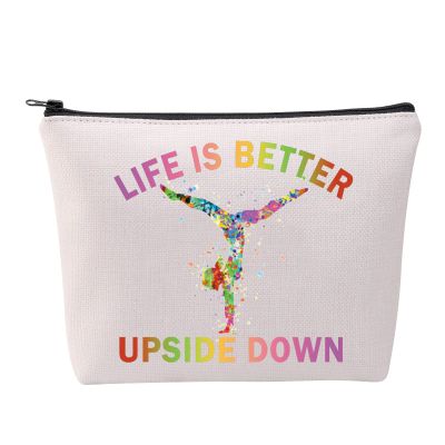 FOTAP Gymnast Cosmetic Bag Tote Gymnast Inspirational Gift Gymnastics Lover Gift Tumbling Girl Travel Bag Gymnastics Zipper Pouch Makeup Bag (LIFE DOWN)