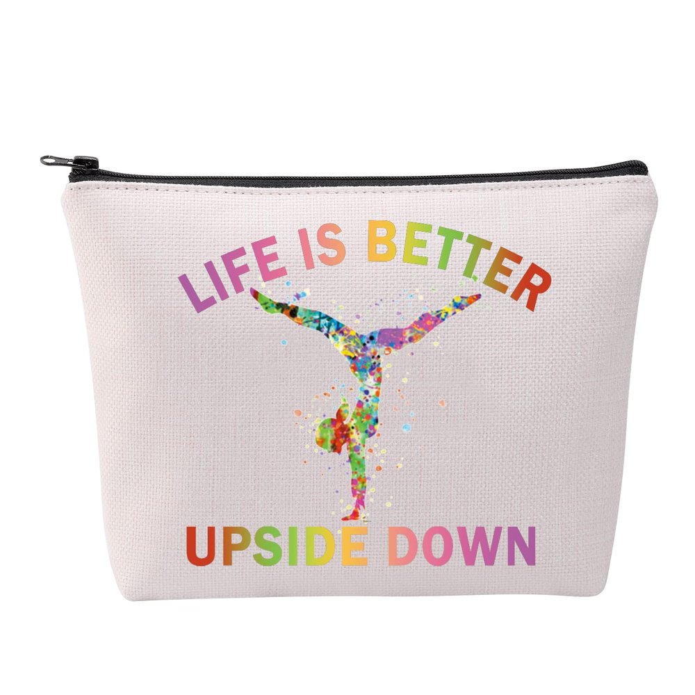 FOTAP Gymnast Cosmetic Bag Tote Gymnast Inspirational Gift Gymnastics Lover Gift Tumbling Girl Travel Bag Gymnastics Zipper Pouch Makeup Bag (LIFE DOWN)