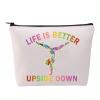 FOTAP Gymnast Cosmetic Bag Tote Gymnast Inspirational Gift Gymnastics Lover Gift Tumbling Girl Travel Bag Gymnastics Zipper Pouch Makeup Bag (LIFE DOWN) view 1
