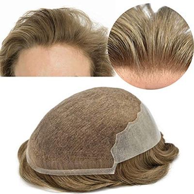 Hair Toupee For Men Real Human Hair Pieces Swiss Lace Front Mens Toupee Dentate Skin Breathable Bleached Knots Natural Hairline Real Human Hair Units For Men Hair Replacement Sytems US Stock. (7X9"-100% light to medium density, #1830 18# MEDIUM BLOND