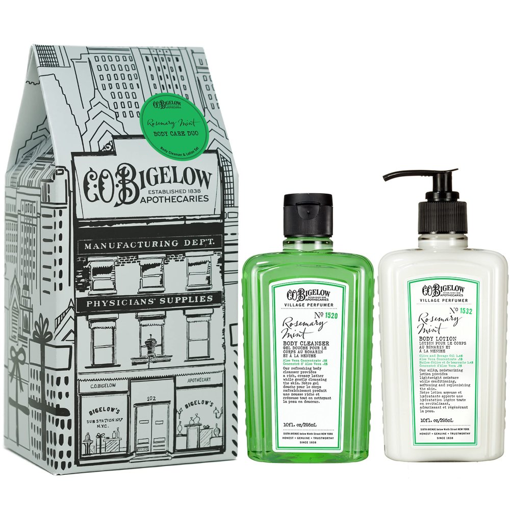 C.O. Bigelow Rosemary Mint Apothecary Duo Skin Care Gift Set, Body Wash & Body Lotion, Liquid Soap & Moisturizing Lotion, Set of 2, 10 Fl Oz
