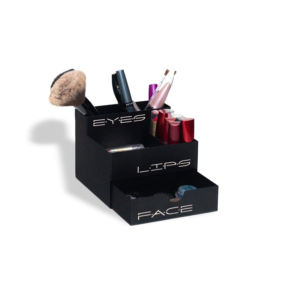 GEGUTON Makeup Organizer Box with Drawer  Steel, Black and Pink, Stylish Design  Stores Products and Accessories, Keeps Vanity Organized, Great Gift for Her  Beauty Collection