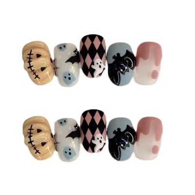Halloween Nail Art Sticker with Skull Ghost Spider Pumpkin Bat Pattern Decals Halloween Cute Carton Nail Art Supplies Acrylic Nail Decoration for Women and Girls Nail Accessories 10 Sheets-White