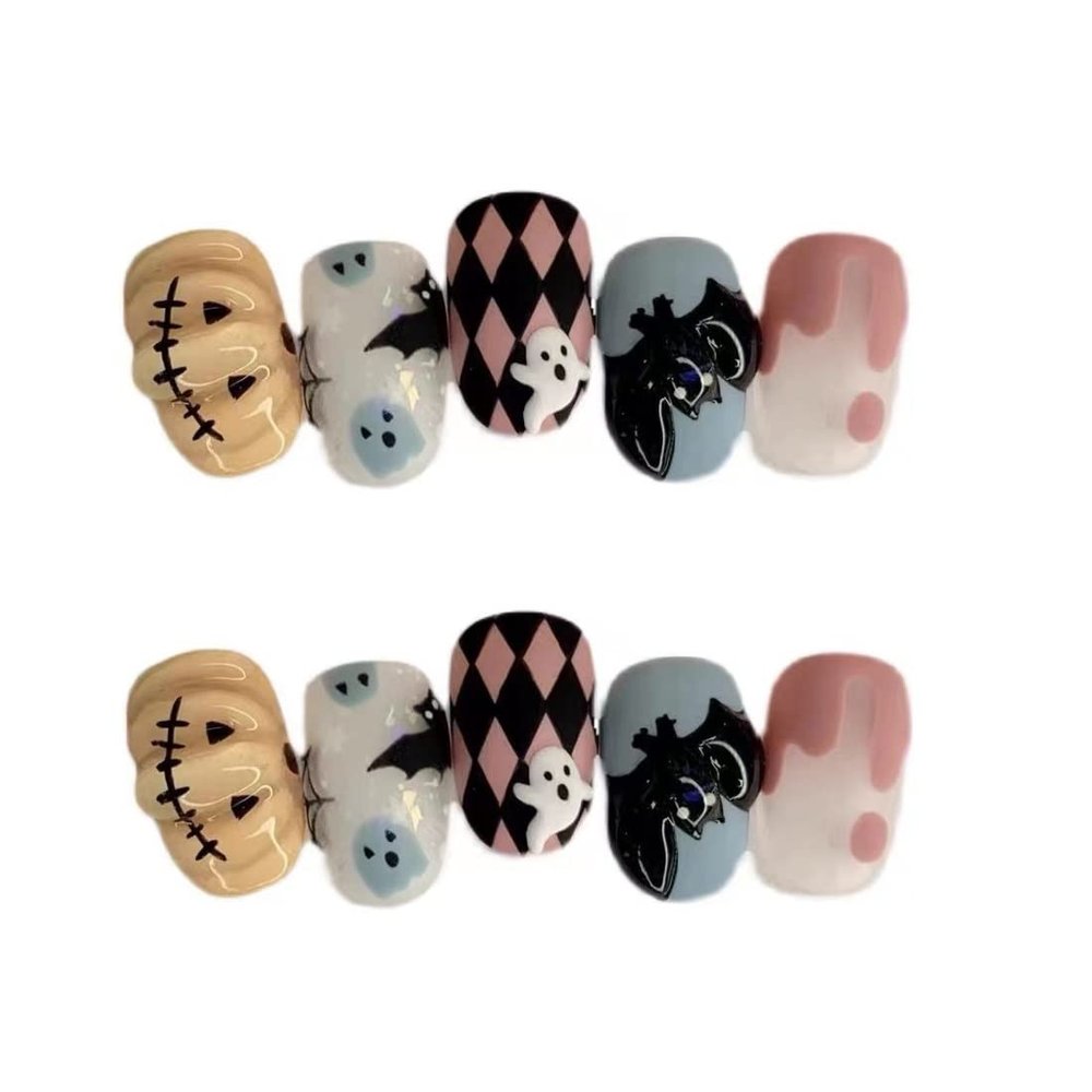 Halloween Nail Art Sticker with Skull Ghost Spider Pumpkin Bat Pattern Decals Halloween Cute Carton Nail Art Supplies Acrylic Nail Decoration for Women and Girls Nail Accessories 10 Sheets-White