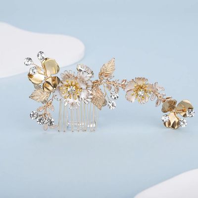 Chargances Hair Comb, Gold, 5in*2.5in, Rhinestone, Crystal, Handmade, for Bridal, Bridesmaids or Flower Girls in the Wedding, Festivals, Photography, Seaside Beach, and DIY Guarantee