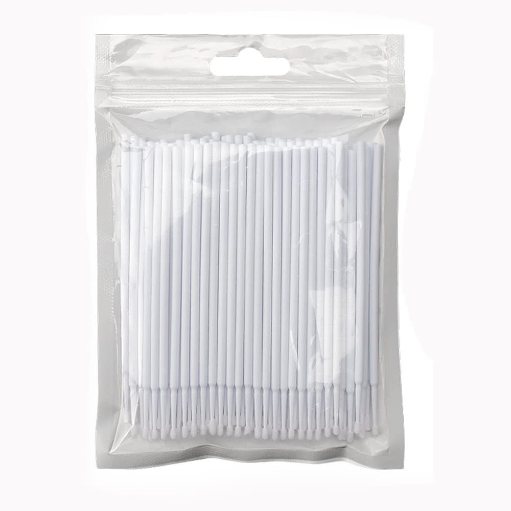 MIPPER 100 pcs Micro Cotton Swabs Disposable Micro Brush Applicator for Eyelash Extension Makeup Clean (white,small)