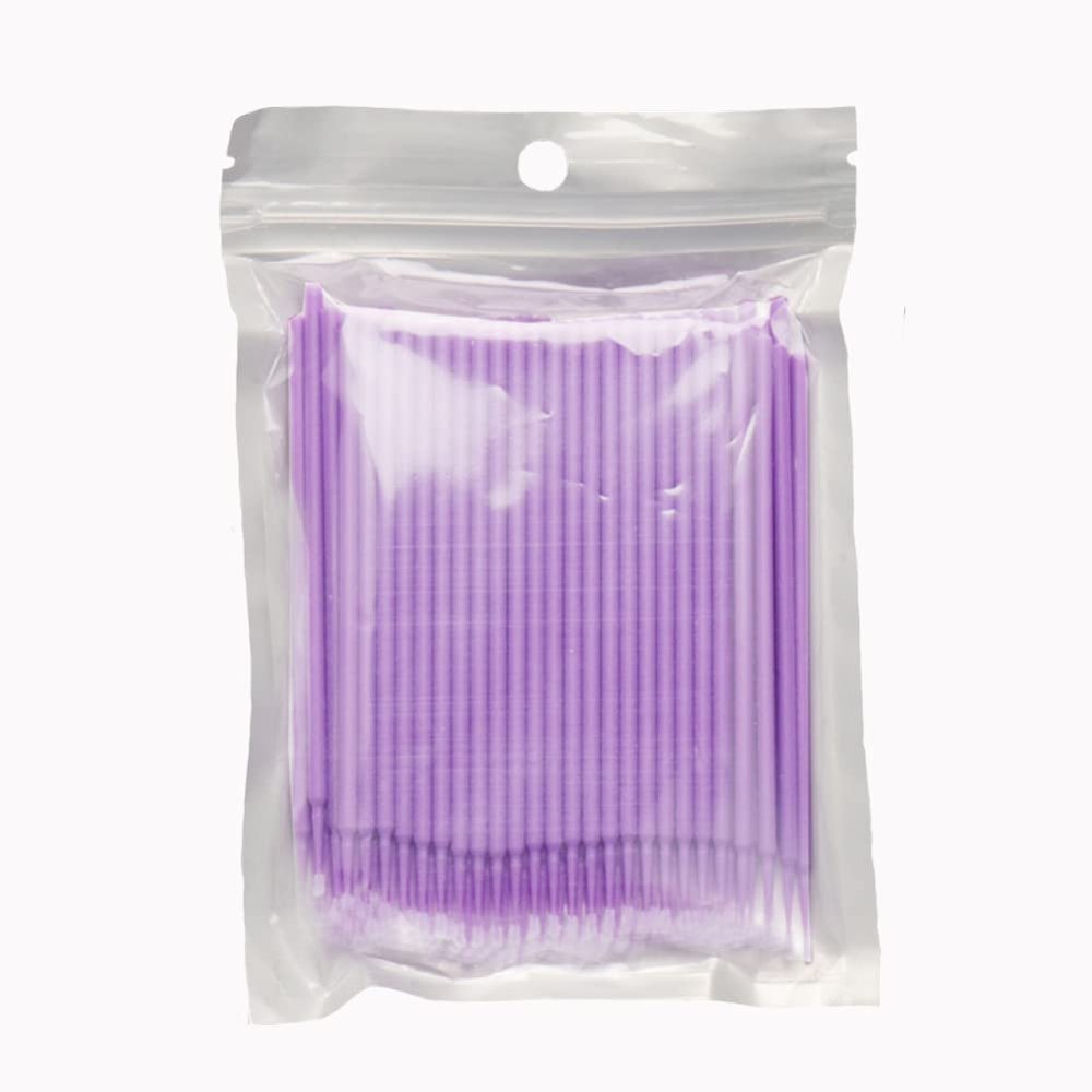MIPPER 100 pcs Micro Cotton Swabs Disposable Micro Brush Applicator for Eyelash Extension Makeup Clean (light purple,medium)