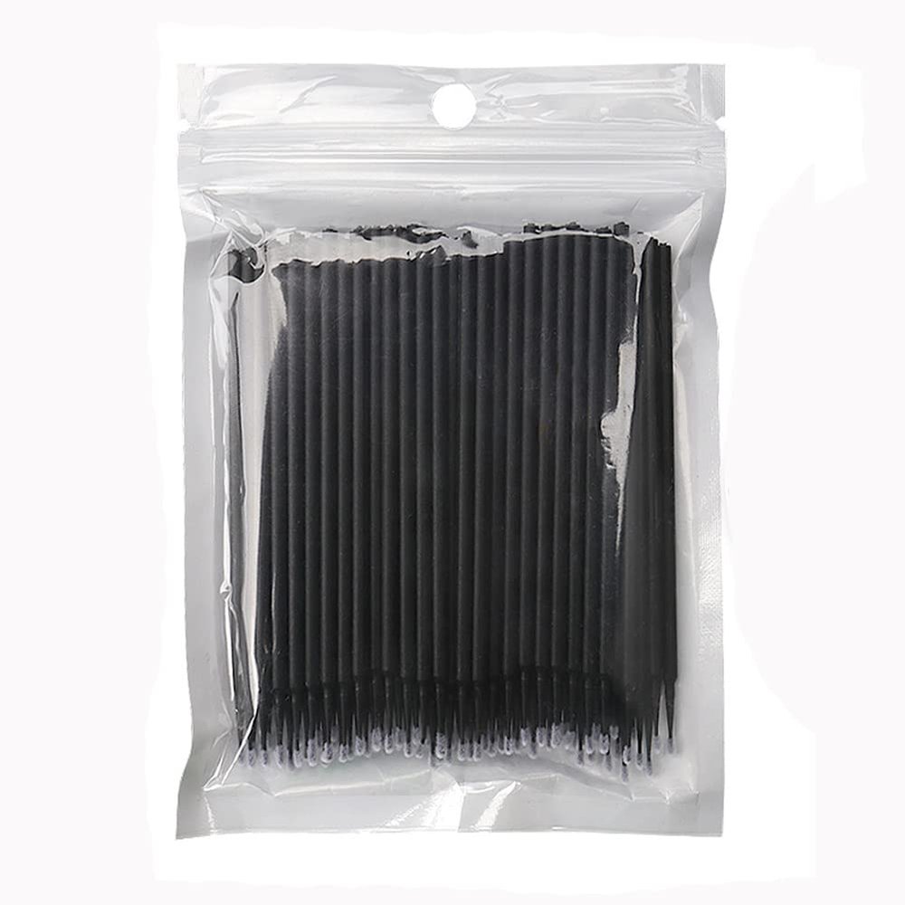 MIPPER 100 pcs Micro Cotton Swabs Disposable Micro Brush Applicator for Eyelash Extension Makeup Clean (black,small)