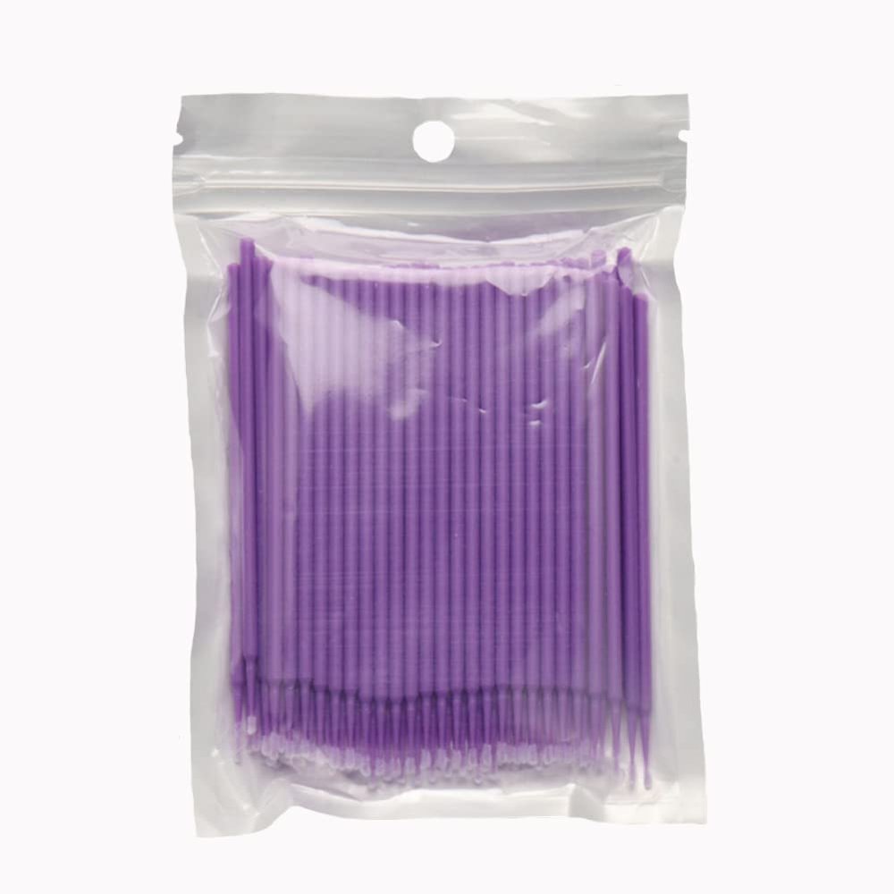 MIPPER 100 pcs Micro Cotton Swabs Disposable Micro Brush Applicator for Eyelash Extension Makeup Clean (dark purple,medium)