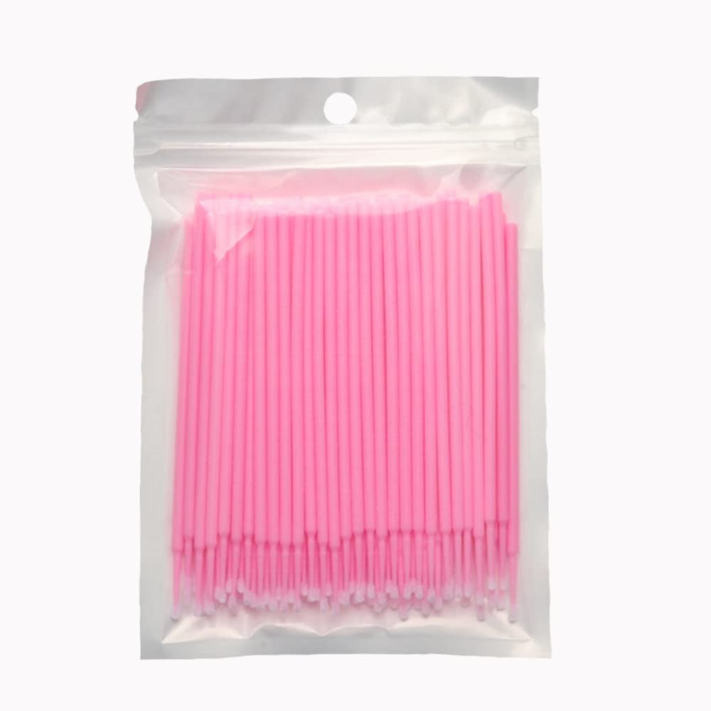 MIPPER 100 pcs Micro Cotton Swabs Disposable Micro Brush Applicator for Eyelash Extension Makeup Clean (pink,medium)