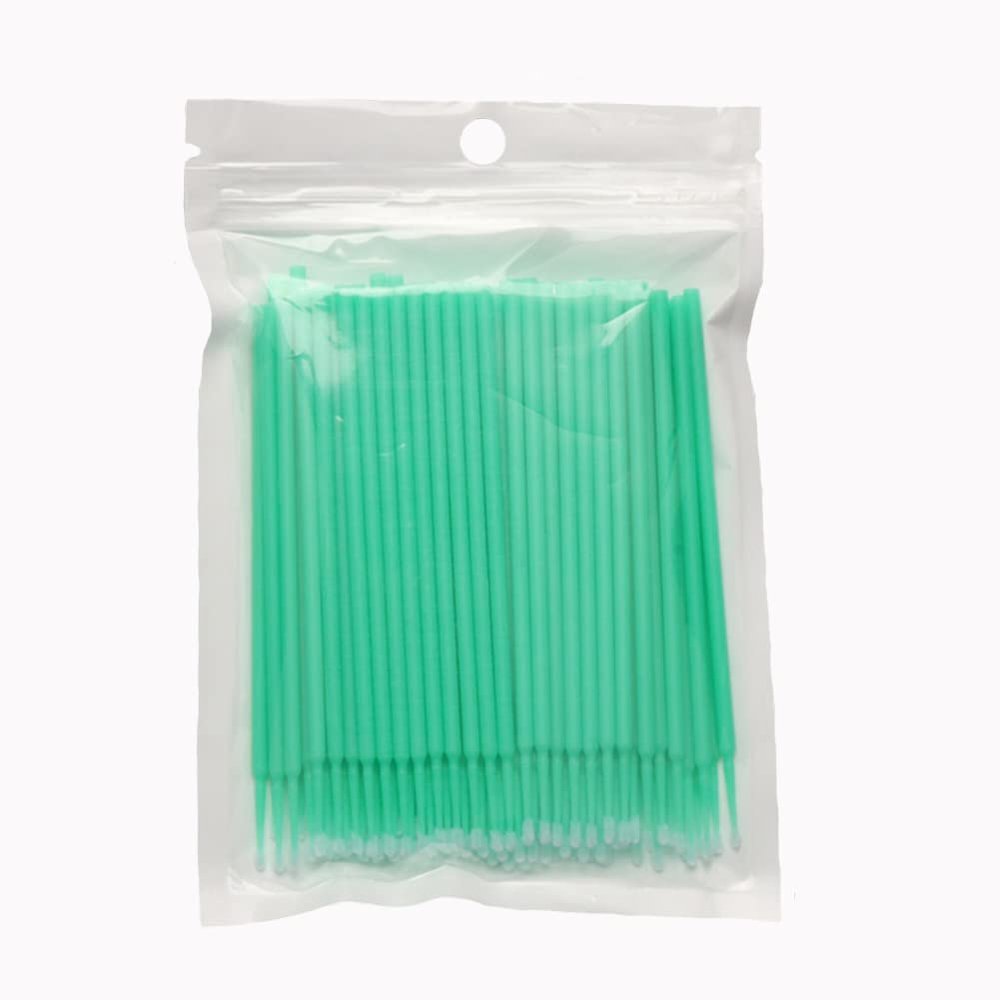 MIPPER 100 pcs Micro Cotton Swabs Disposable Micro Brush Applicator for Eyelash Extension Makeup Clean (light green,medium)