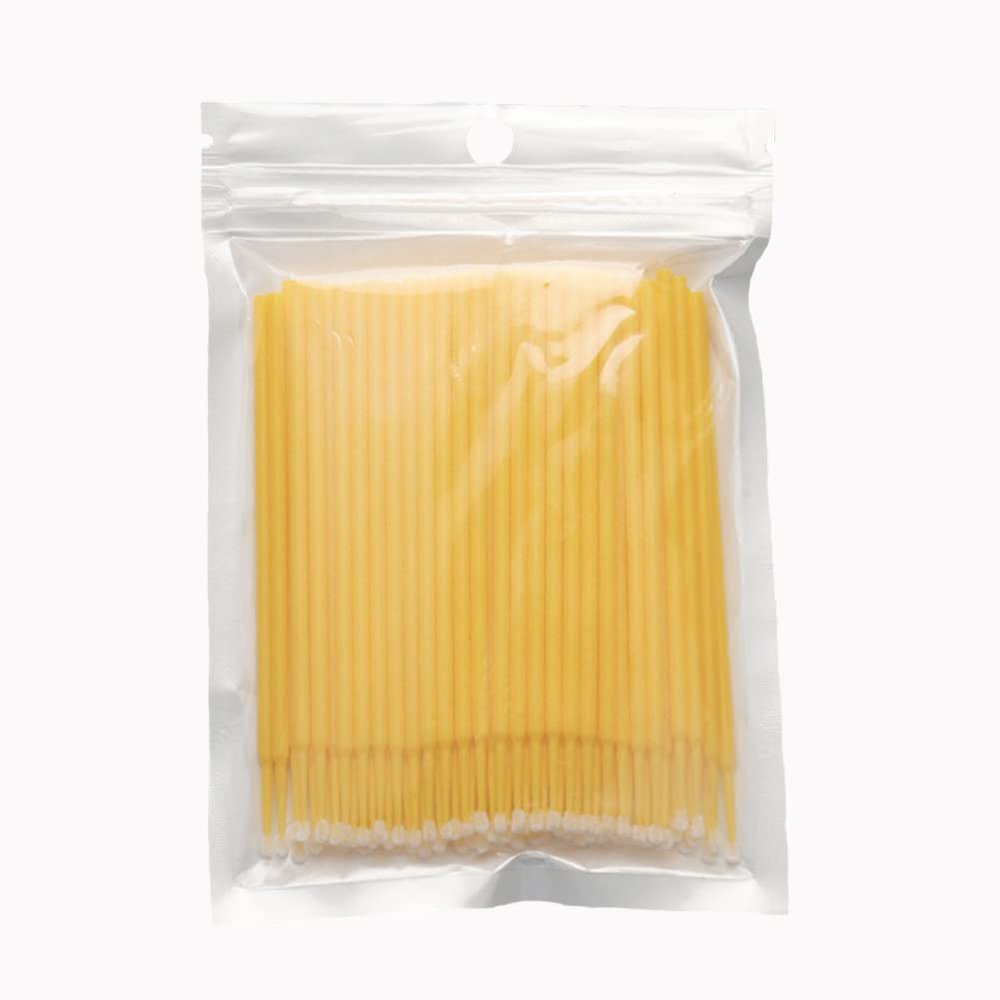 MIPPER 100 pcs Micro Cotton Swabs Disposable Micro Brush Applicator for Eyelash Extension Makeup Clean (yellow,large)