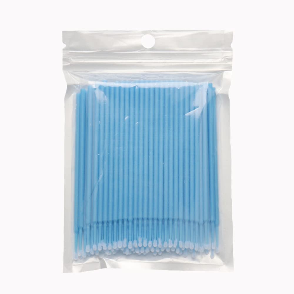 MIPPER 100 pcs Micro Cotton Swabs Disposable Micro Brush Applicator for Eyelash Extension Makeup Clean (light blue,large)