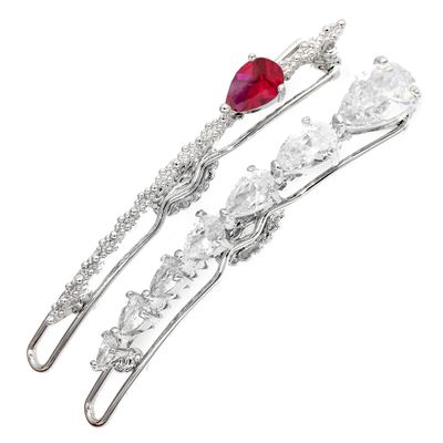 Small Practical Cute Lovely 2pcs 7pcs Pearl Gold Silver-Plated Zirconia Cubic Hairpin Accessories for Women Clip Sets (2pcs Red)