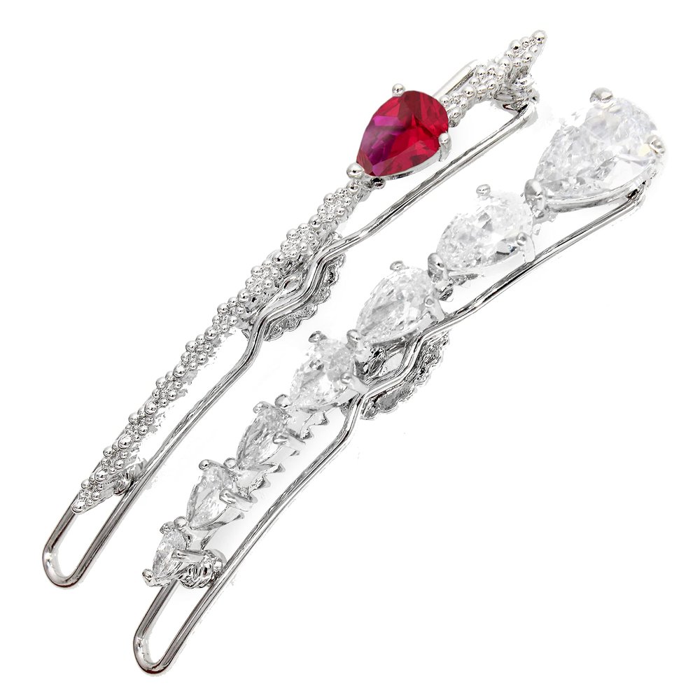 Small Practical Cute Lovely 2pcs 7pcs Pearl Gold Silver-Plated Zirconia Cubic Hairpin Accessories for Women Clip Sets (2pcs Red)