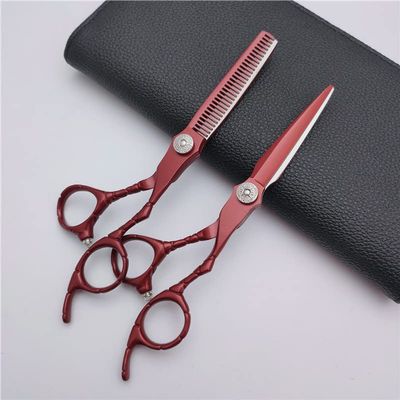 Professional Hair Cutting Shears, 6 Inch Professional Japan 440c Steel Deep Red Hair Scissors Cutting Barber Haircut Thinning Shears Hairdresser Scissors Set (Size : Set)