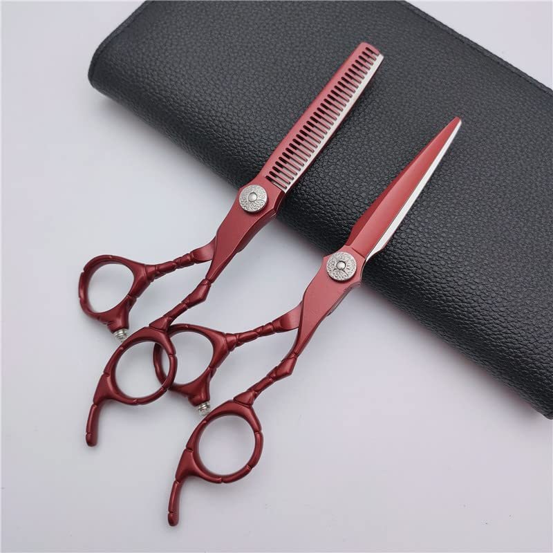 Professional Hair Cutting Shears, 6 Inch Professional Japan 440c Steel Deep Red Hair Scissors Cutting Barber Haircut Thinning Shears Hairdresser Scissors Set (Size : Set)