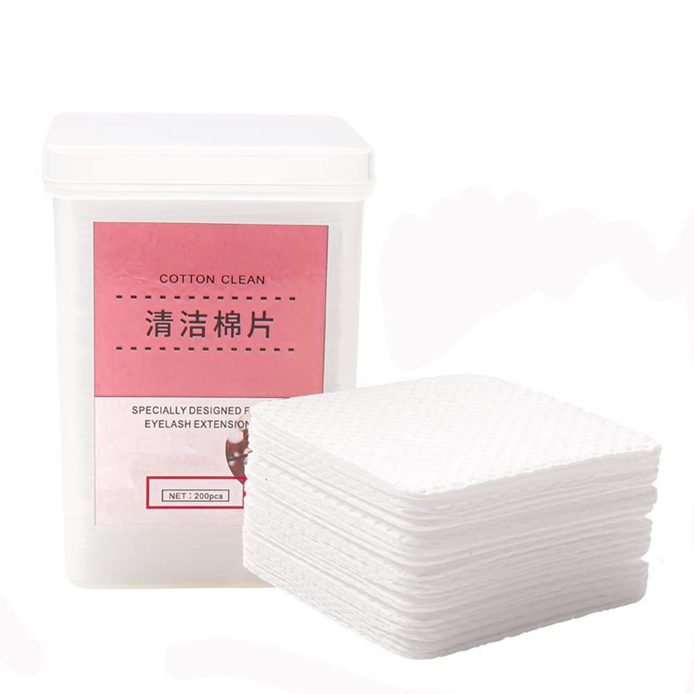 MIPPER 200 pcs Eyelash Extension Glue Nozzle Wipes Eyelash Glue Bottle Mouth Nail Polish Cleaning Cotton Pads with Box