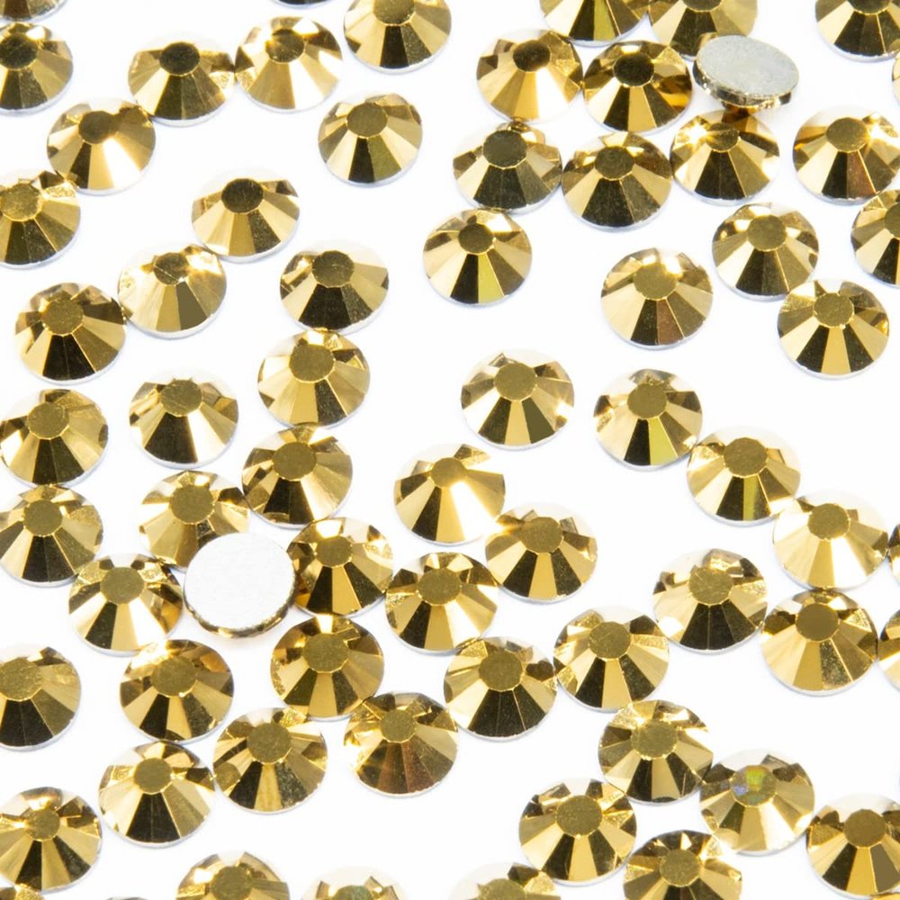 1440pcs SS20 Mine Gold Nail Rhinestones Flatback Bulk Metallic Golden Nail Charms K9 Glass Round Gems Beads Stones Diamonds Glitter Gluefix for Nail Art Jewels Crafts Eye Face Makeup Clothes Shoes DIY