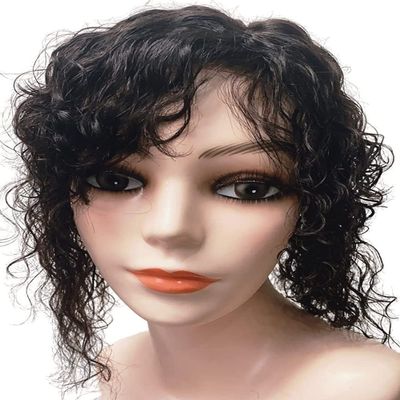 BESTOPPER 6.3*7.1in Curly/Wavy Hair Toppers For Women,Large Silk Base Real Human Hair Hairpieces Toupee Wiglet for Severely Thinning Hair (light brown4#,12in-left part)